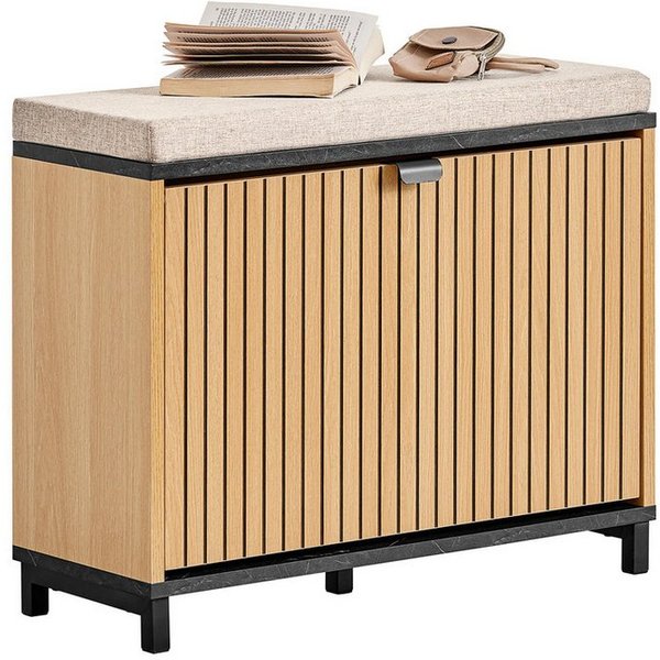 SoBuy Schuhschrank FSR201, Schuhbank Sitzbank mit Stauraum Schuhregal Schuhschrank schmal Schuhbank Sitzbank mit Stauraum, mit Klappen, Flur