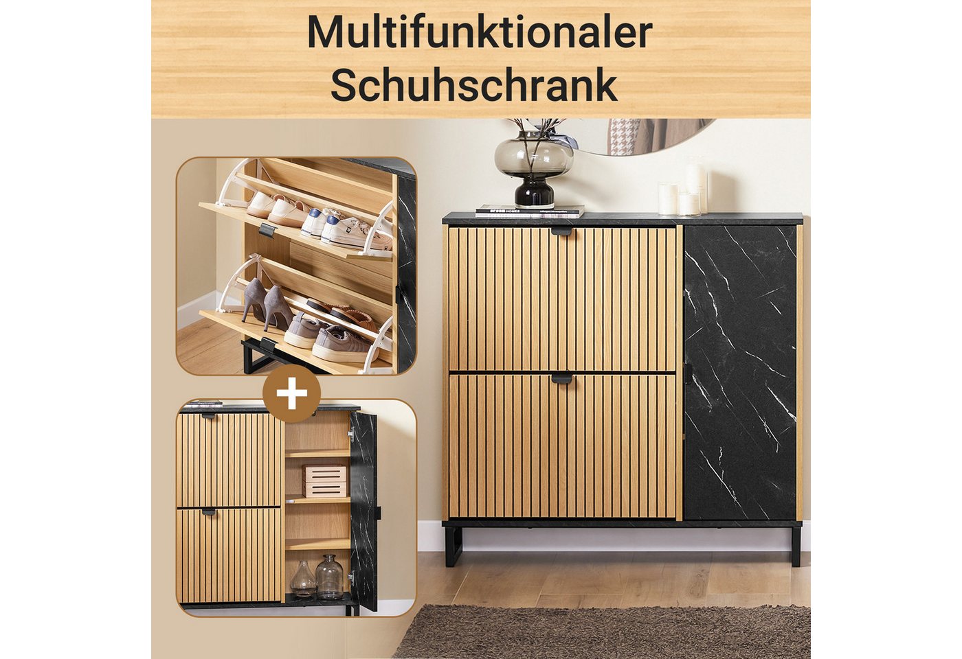 SoBuy Schuhschrank FSR203, Schuhkommode Flurschrank Sideboard für Flur, Eingangsbereich Schuhkipper Schuhregal Schuhablage Schuhschrank schmal, 2 Klappen Flur – Bild 2 von 5