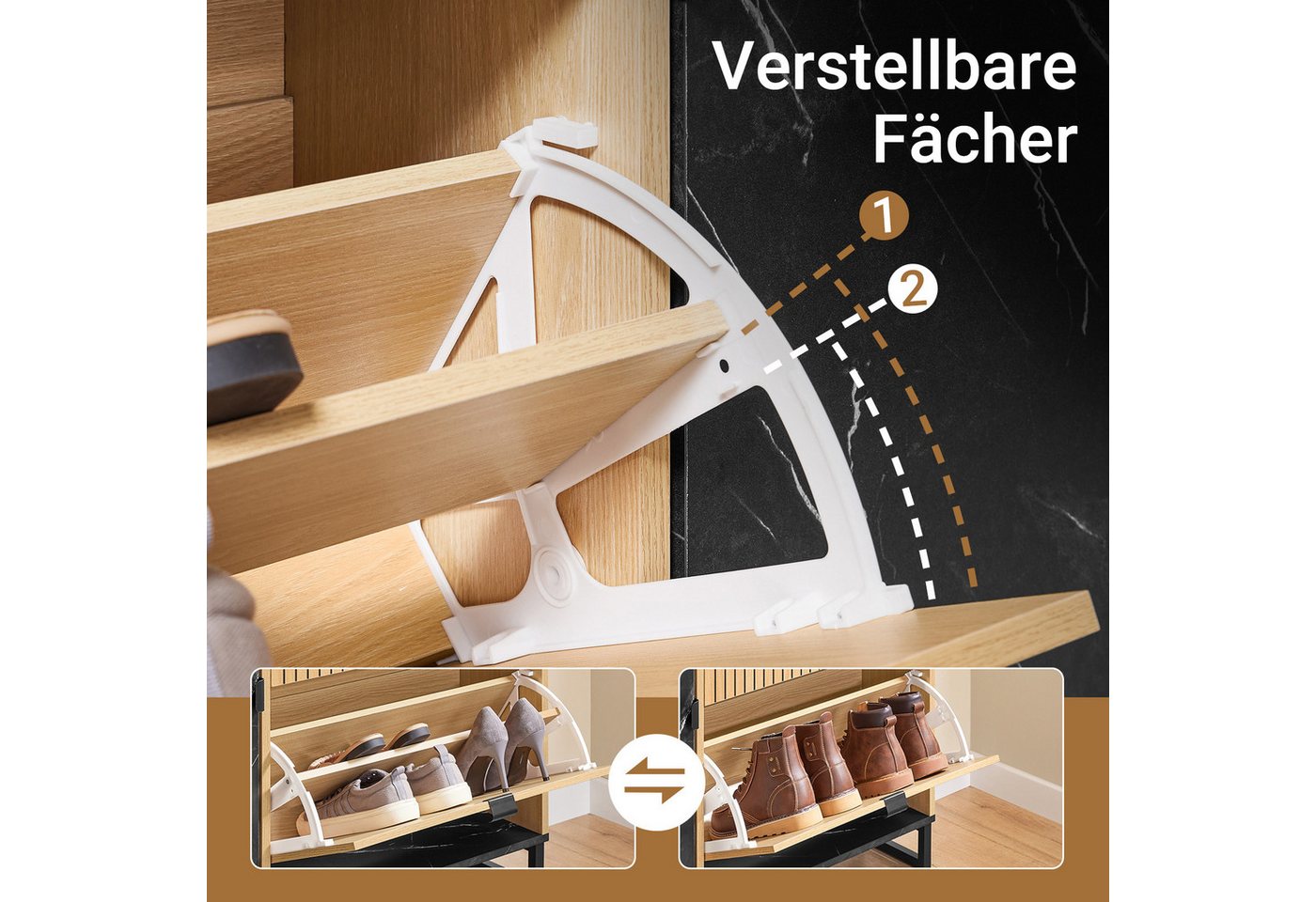 SoBuy Schuhschrank FSR203, Schuhkommode Flurschrank Sideboard für Flur, Eingangsbereich Schuhkipper Schuhregal Schuhablage Schuhschrank schmal, 2 Klappen Flur – Bild 3 von 5
