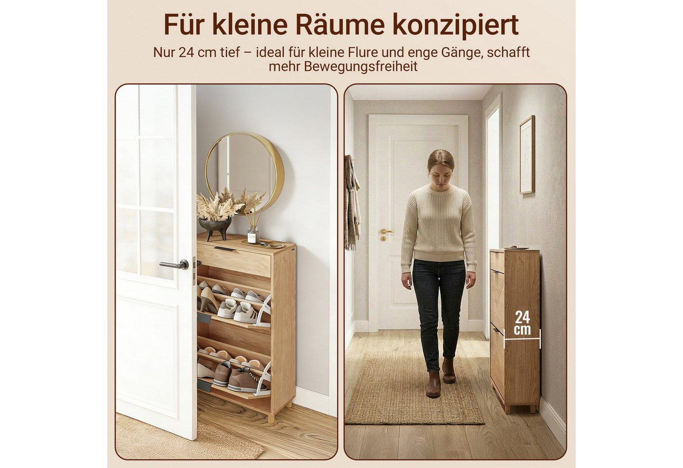 SoBuy Schuhschrank FSR213, Schuhschrank, Schuhregal Schuhkipper Schuhkommode Schuhschrank schmal, mit 2 oder 3 Klappen, für Flur, Eingangsbereich – Bild 3 von 5
