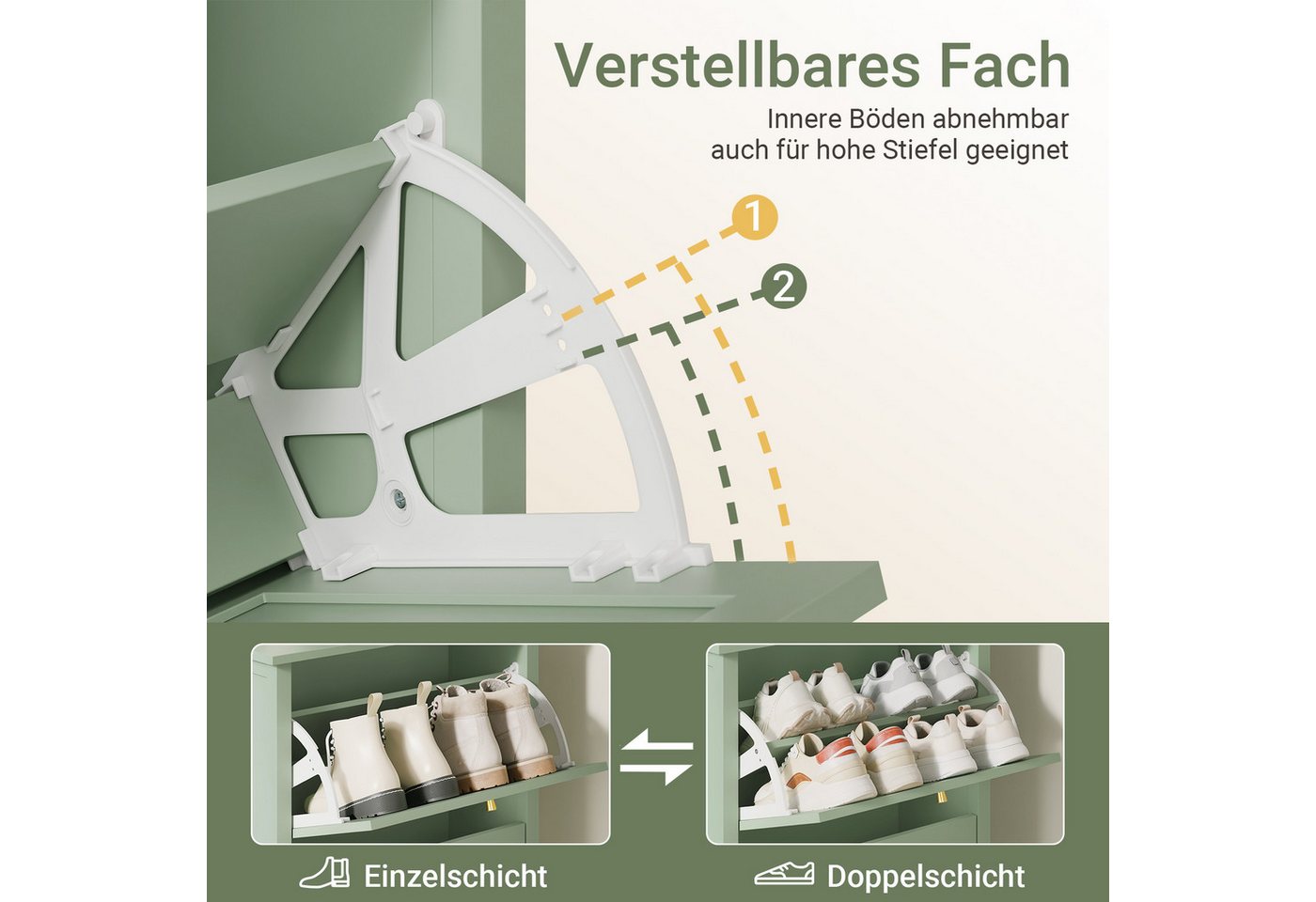 SoBuy Schuhschrank FSR222, Schuhkipper schmal, Flurschrank Schuhregal, mit 3 Klappen Schuhkommode, Trennwand verstellbar, 12 Paar Schuhe, bis EU-Größe 46 – Bild 5 von 5