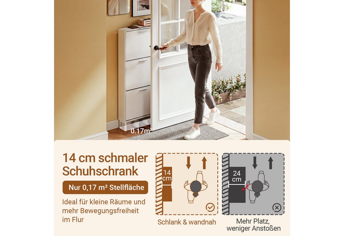 SoBuy Schuhschrank FSR231, Schuhregal Schuhkipper schmal, 14 cm Tief, für 14 Paar Schuhe (1er Set) Schuhschrank 3 Klappen, für EU-Schuhgröße bis 47, Flur Eingan – Bild 2 von 5