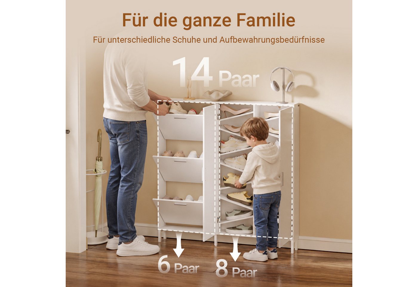 SoBuy Schuhschrank FSR231, Schuhregal Schuhkipper schmal, 14 cm Tief, für 14 Paar Schuhe (1er Set) Schuhschrank 3 Klappen, für EU-Schuhgröße bis 47, Flur Eingan – Bild 3 von 5