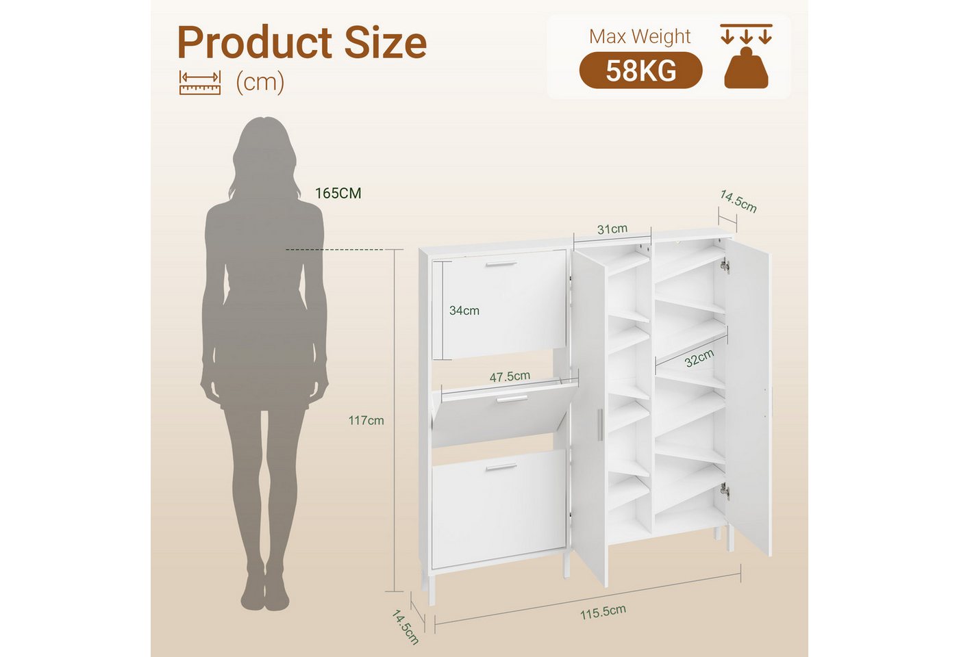 SoBuy Schuhschrank FSR231, Schuhregal Schuhkipper schmal, 14 cm Tief, für 14 Paar Schuhe (1er Set) Schuhschrank 3 Klappen, für EU-Schuhgröße bis 47, Flur Eingan – Bild 4 von 5