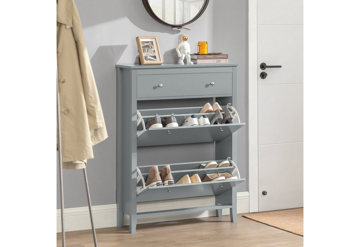 SoBuy Schuhschrank FSR89, Schuhkipper schmal, Kommode für 12-14 Paar Schuhe, Flur mit 2 Klappen Schuhregal mit Schublade Schuhkommode Schuhablage – Bild 5 von 5