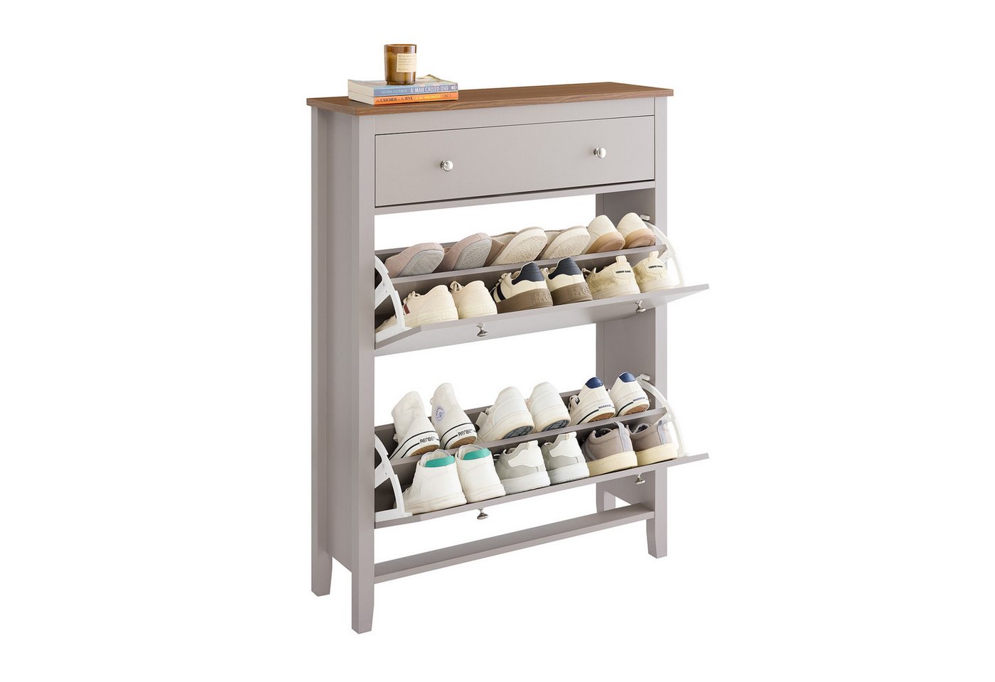 SoBuy Schuhschrank FSR89, Schuhkipper schmal, Kommode für 12-14 Paar Schuhe, Flur mit 2 Klappen Schuhregal mit Schublade Schuhkommode Schuhablage – Bild 2 von 5