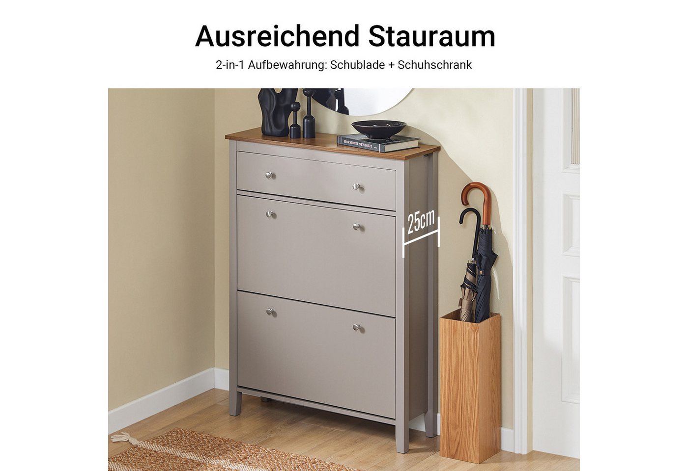 SoBuy Schuhschrank FSR89, Schuhkipper schmal, Kommode für 12-14 Paar Schuhe, Flur mit 2 Klappen Schuhregal mit Schublade Schuhkommode Schuhablage – Bild 3 von 5