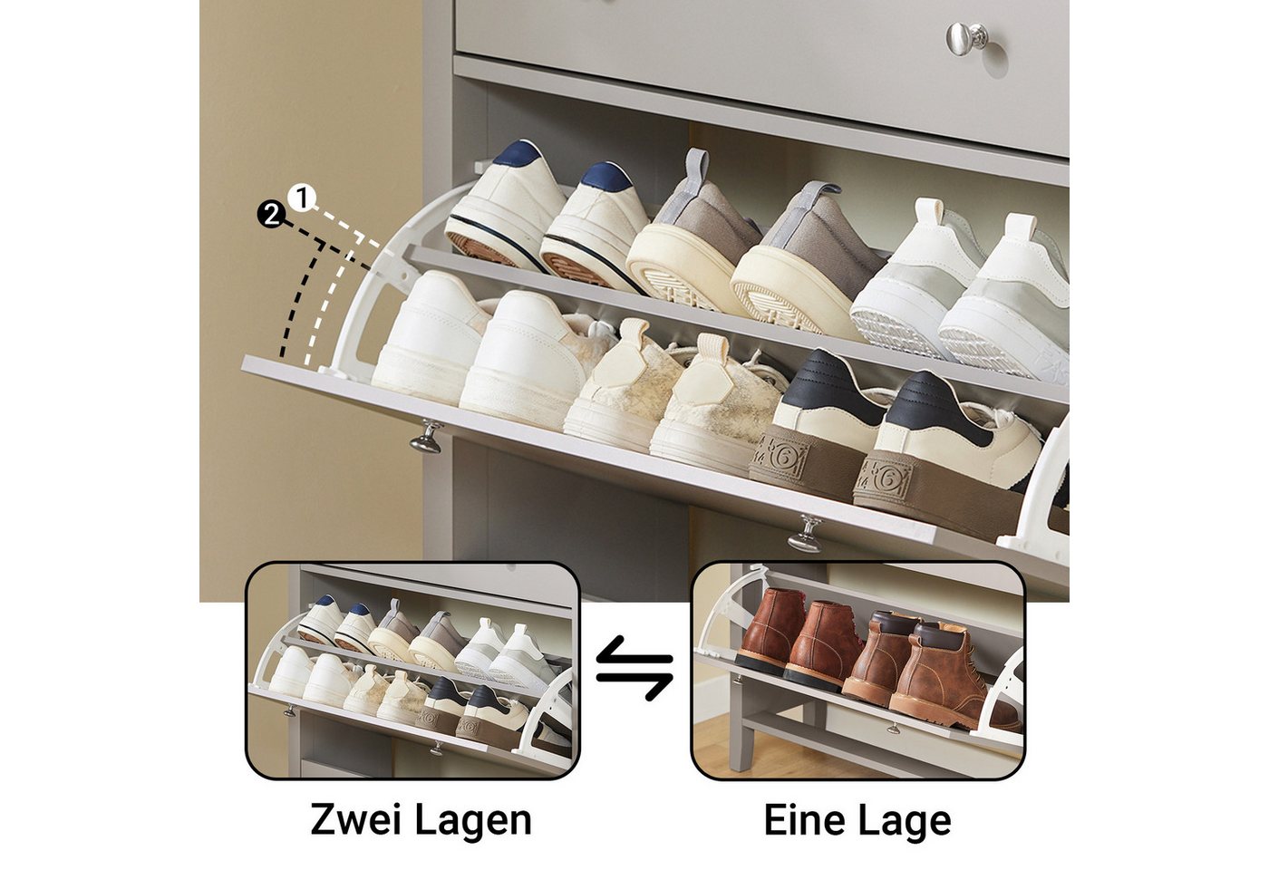 SoBuy Schuhschrank FSR89, Schuhkipper schmal, Kommode für 12-14 Paar Schuhe, Flur mit 2 Klappen Schuhregal mit Schublade Schuhkommode Schuhablage – Bild 4 von 5