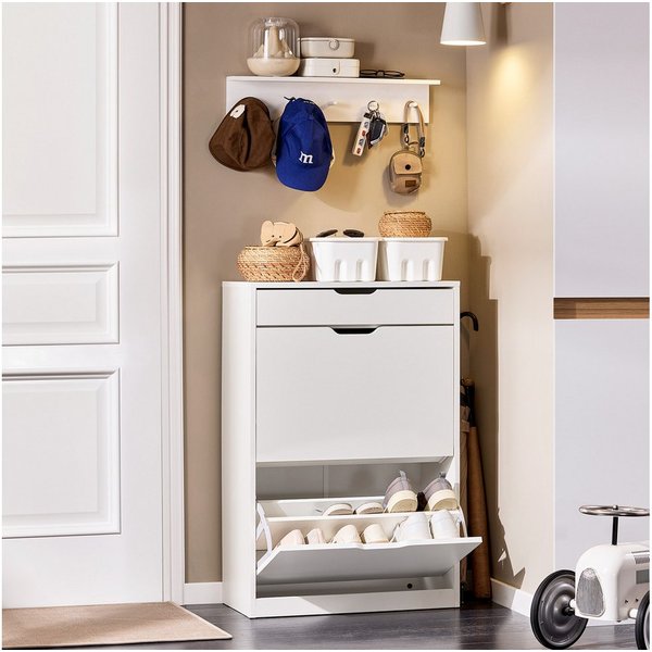 SoBuy Schuhschrank Schuhschrank schmal, Schuhregal Schuhkommode Schuhablage mit 2 Klappen, Schuhschrank perfekt für schmale Flure, für 10 Paar