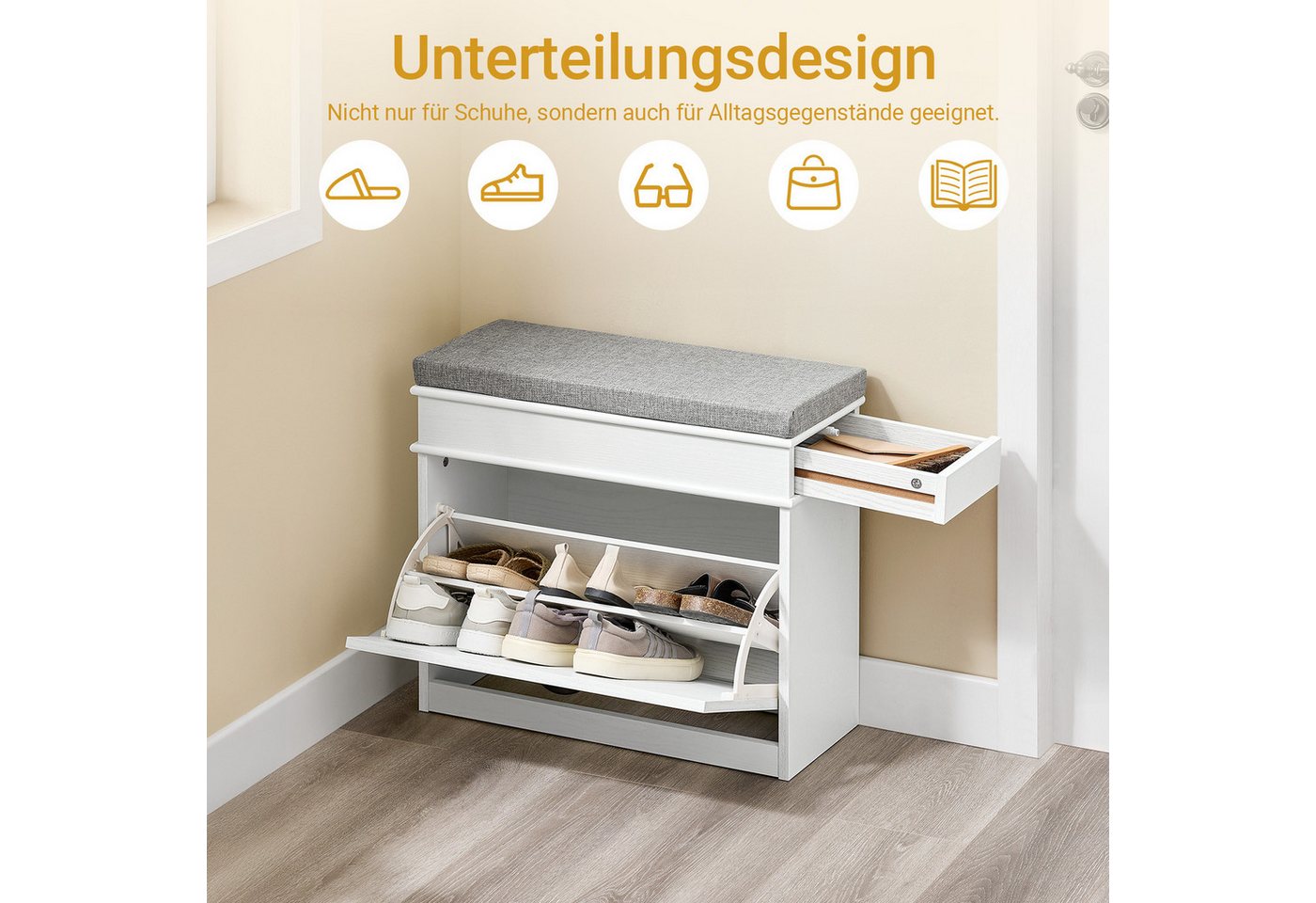 SoBuy Schuhschrank Schuhkipper, Schuhregal, Schuhbank, mit Klappen mit 1/2/3/4 Klappen, Schuhschrank schmal, Schuhbank Schuhablage, Flur – Bild 2 von 5