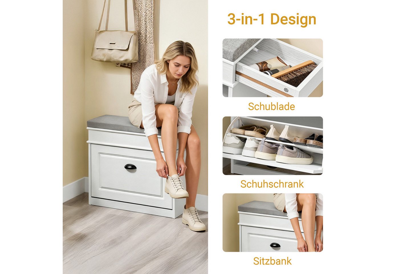SoBuy Schuhschrank Schuhkipper, Schuhregal, Schuhbank, mit Klappen mit 1/2/3/4 Klappen, Schuhschrank schmal, Schuhbank Schuhablage, Flur – Bild 4 von 5