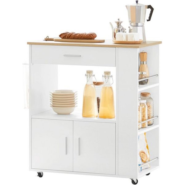 SoBuy Servierwagen FKW113, Küchenwagen mit Arbeitsplatte, Beistelltisch, Küchenwagen Kücheninsel Küchenschrank Rollwagen Mikrowellenschrank