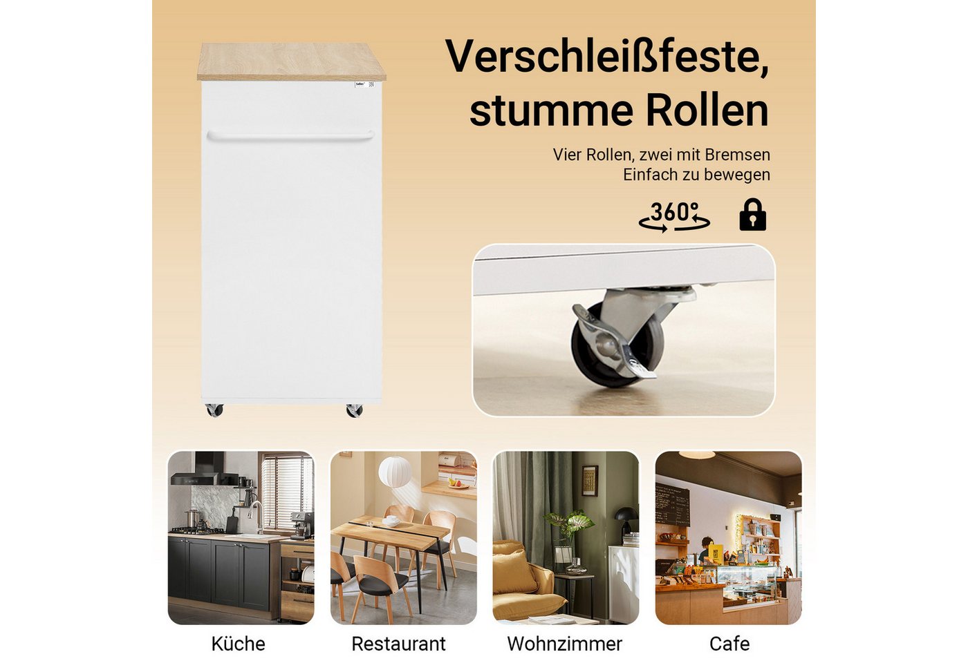 SoBuy Servierwagen FKW113, Küchenwagen mit Arbeitsplatte, Beistelltisch, Küchenwagen Kücheninsel Küchenschrank Rollwagen Mikrowellenschrank – Bild 3 von 5