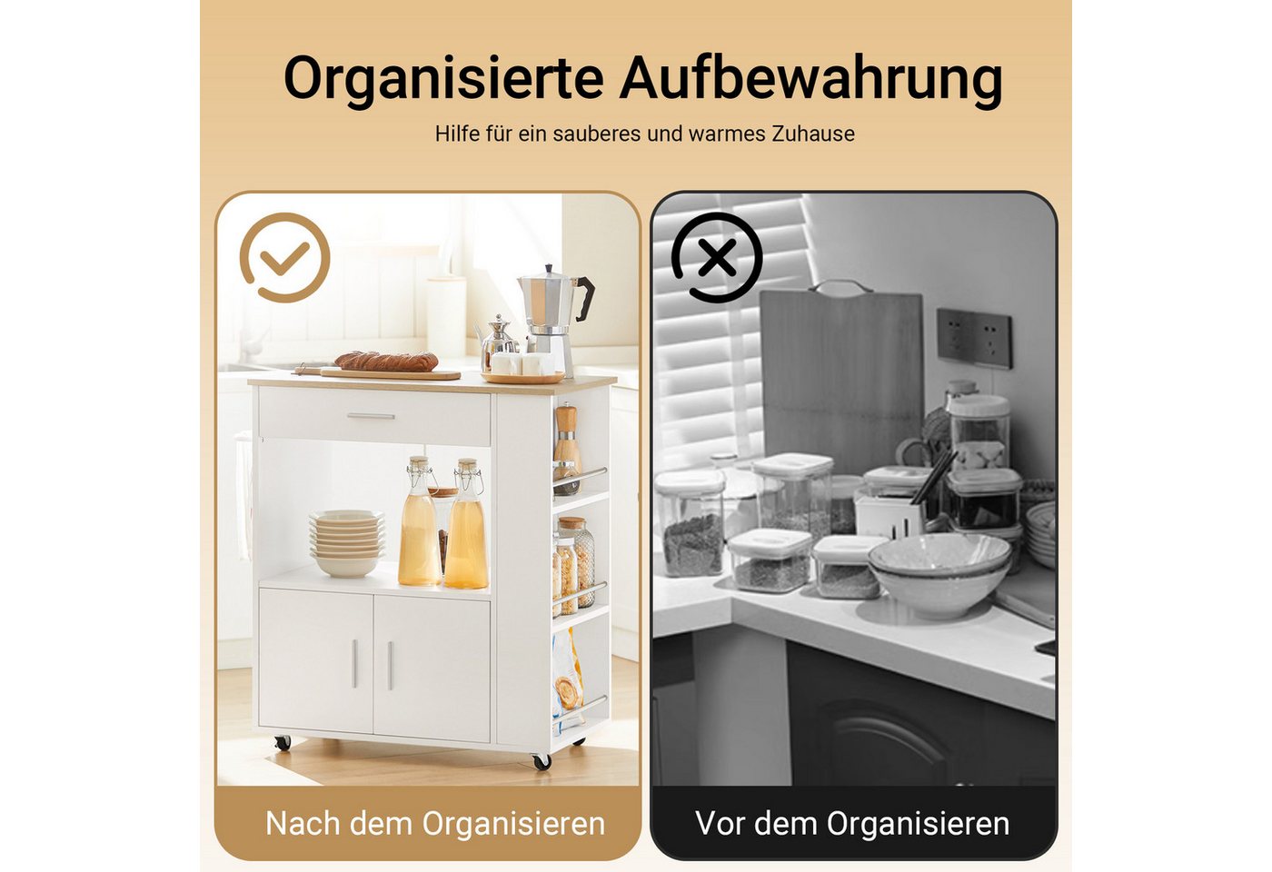 SoBuy Servierwagen FKW113, Küchenwagen mit Arbeitsplatte, Beistelltisch, Küchenwagen Kücheninsel Küchenschrank Rollwagen Mikrowellenschrank – Bild 4 von 5