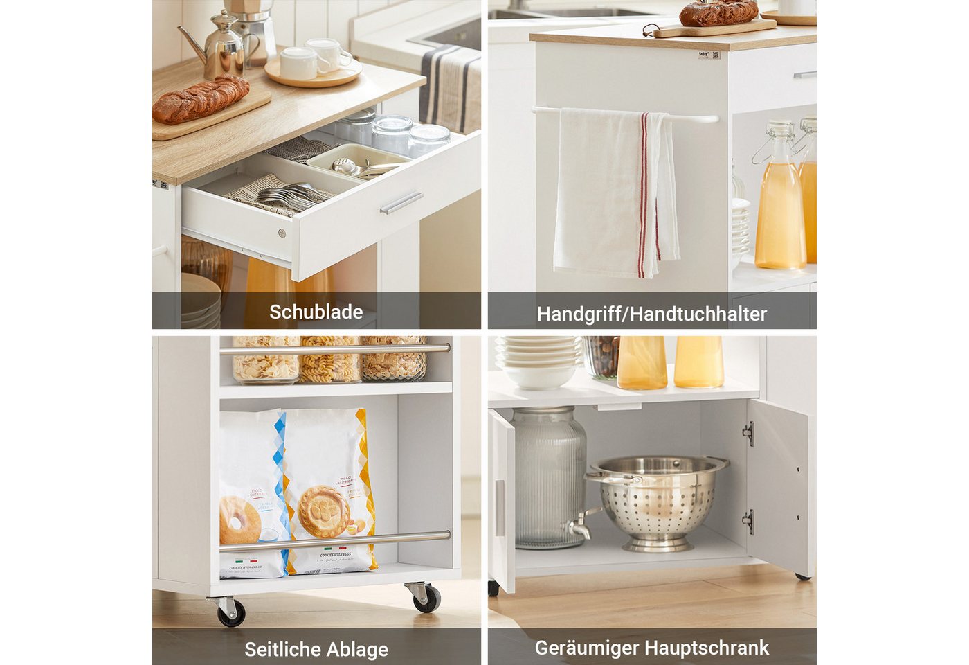 SoBuy Servierwagen FKW113, Küchenwagen mit Arbeitsplatte, Beistelltisch, Küchenwagen Kücheninsel Küchenschrank Rollwagen Mikrowellenschrank – Bild 5 von 5