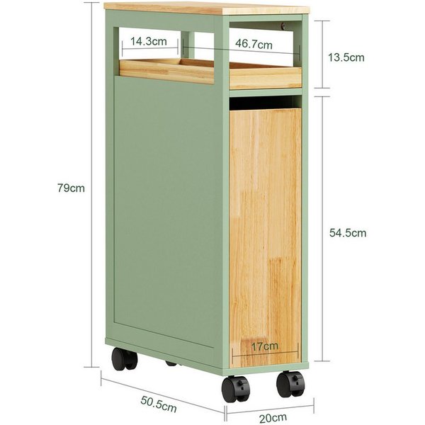 SoBuy Servierwagen NSR14, Nischenschrank mit 2 Auszügen, Rollwagen Schmal 20 cm breit, (1er Set), Grün Rollcontainer mit abnehmbarem Tablett für Küche und Badez