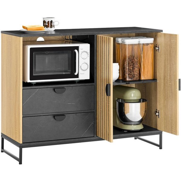 SoBuy Sideboard FSB103, Küchenschrank Kommode Mikrowellenschrank Mehrzweckschrank, Buffetschrank mit Mikrowellenfach, Lamellentür, Küche Wohnzimmer