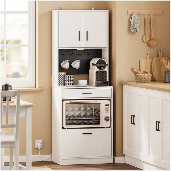 SoBuy Sideboard FSB98-E, Küchenschrank mit Steckdose, Buffetschrank mit Sensorleuchte, Mikrowellenschrank mit 2 USB-Anschlüssen für Küche und Kaffeebar