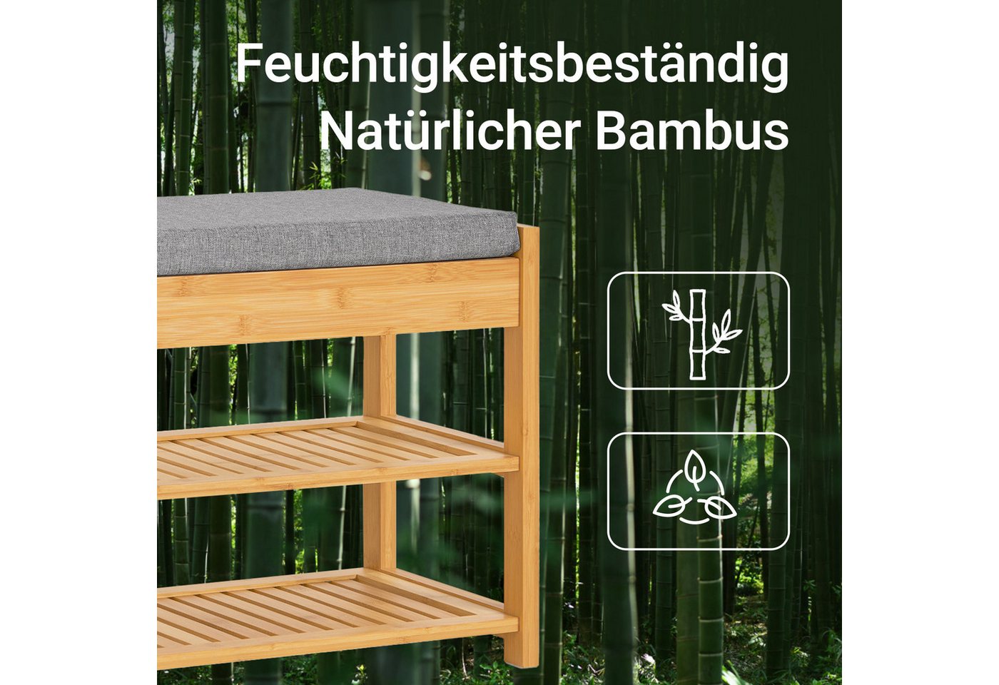 SoBuy Sitzbank FSR47, Schuhbank mit Sitzfläche Garderobenbank Schuhregal Sitzbank Bambus – Bild 4 von 5