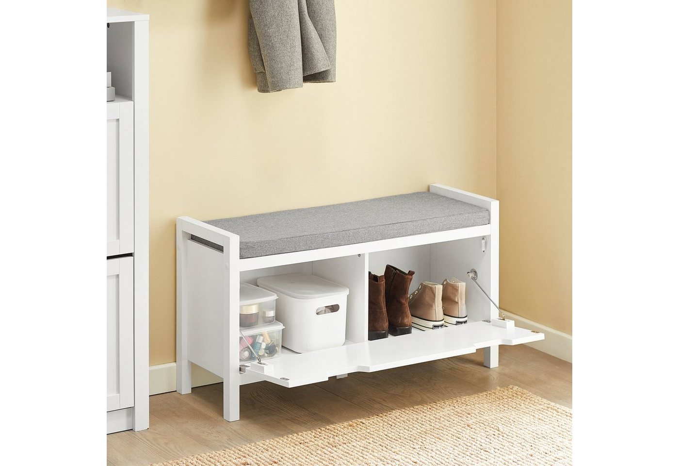 SoBuy Sitzbank FSR97, Schuhschrank mit Sitzbank, Schuhbank mit Sitzkissen, mit Sitzkissen Schuhbank mit Stauraum Schuhkipper Truhenbank – Bild 3 von 5