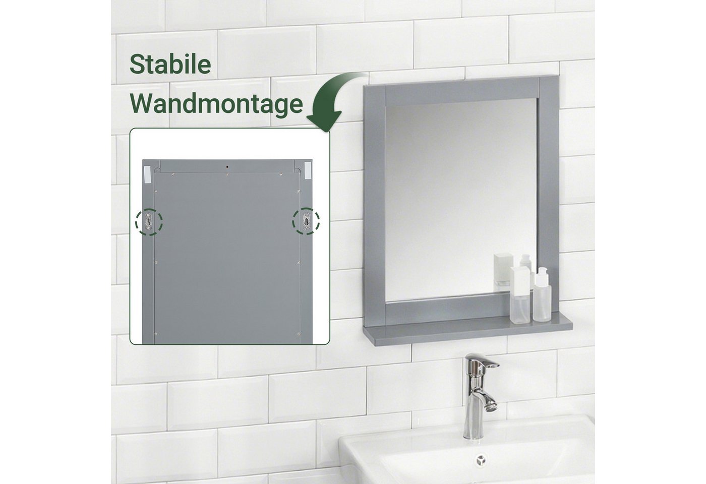 SoBuy Spiegel FRG129, Hängeschrank mit Spiegel, Wandregal, Badezimmer, Wandspiegel mit Ablage Schminkspiegel Badezimmerspiegel Flurspiegel – Bild 3 von 5