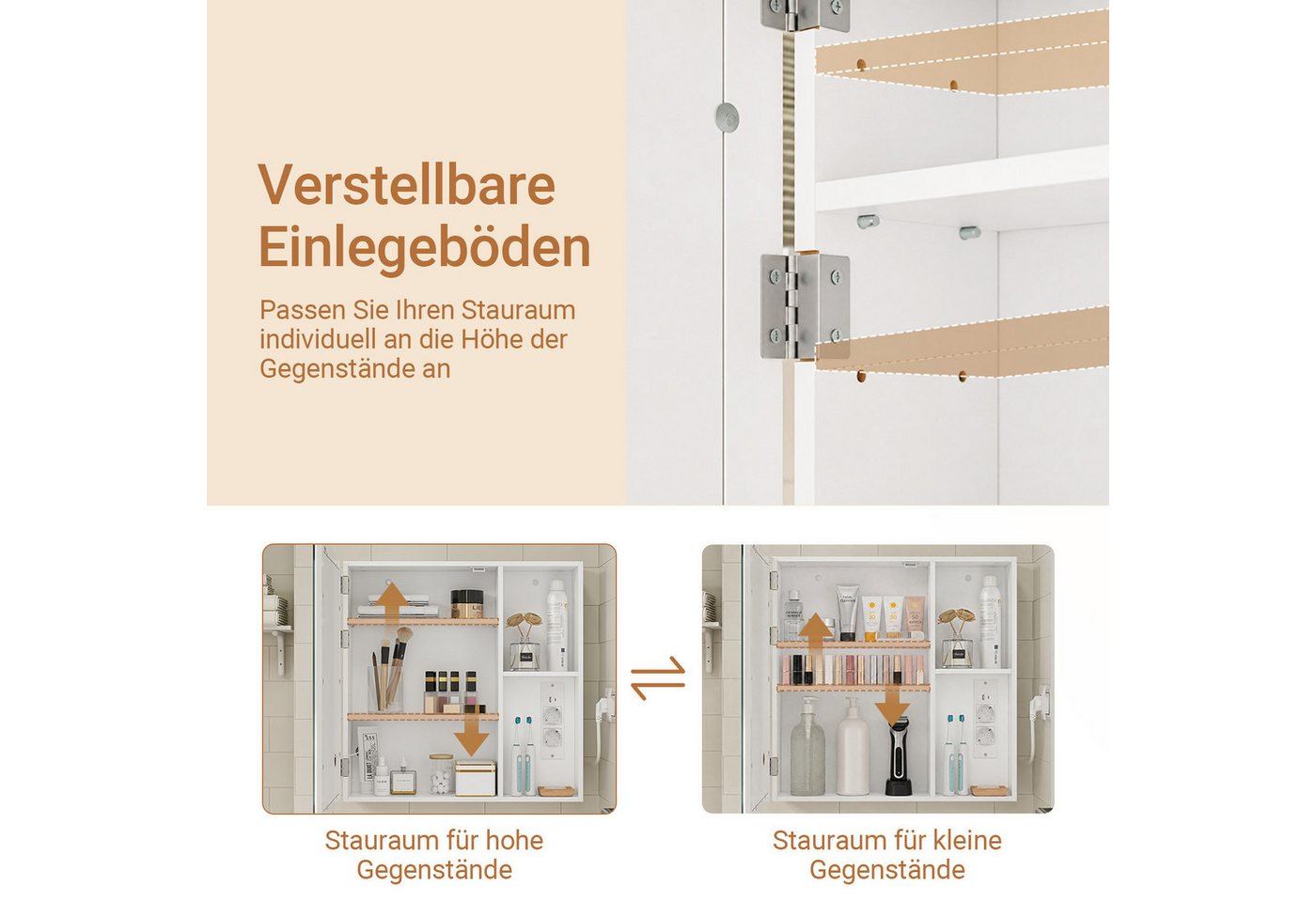 SoBuy Spiegelschrank BZR239-E, Badezimmerschrank Hängeschrank mit LED und Steckdose (1er Set) Badspiegelschrank Wandregal mit Touch-LED, USB-Anschluss Badezimme – Bild 4 von 5