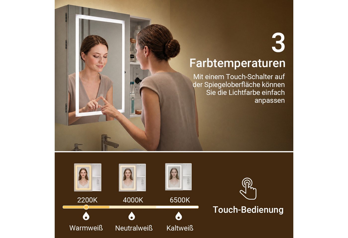 SoBuy Spiegelschrank BZR239-E, Badezimmerschrank Hängeschrank mit LED und Steckdose (1er Set) Badspiegelschrank Wandregal mit Touch-LED, USB-Anschluss Badezimme – Bild 5 von 5