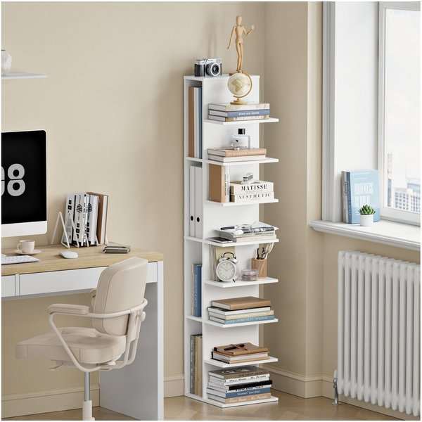 SoBuy Standregal STR14-H, Bücherregal Büroregal, 6 Ebenen, für Wohnzimmer Arbeitszimmer, Vitrinenschrank Lagerregal, 8 Ebenen, 4 Fächern, für Bücher, A4-Ordner