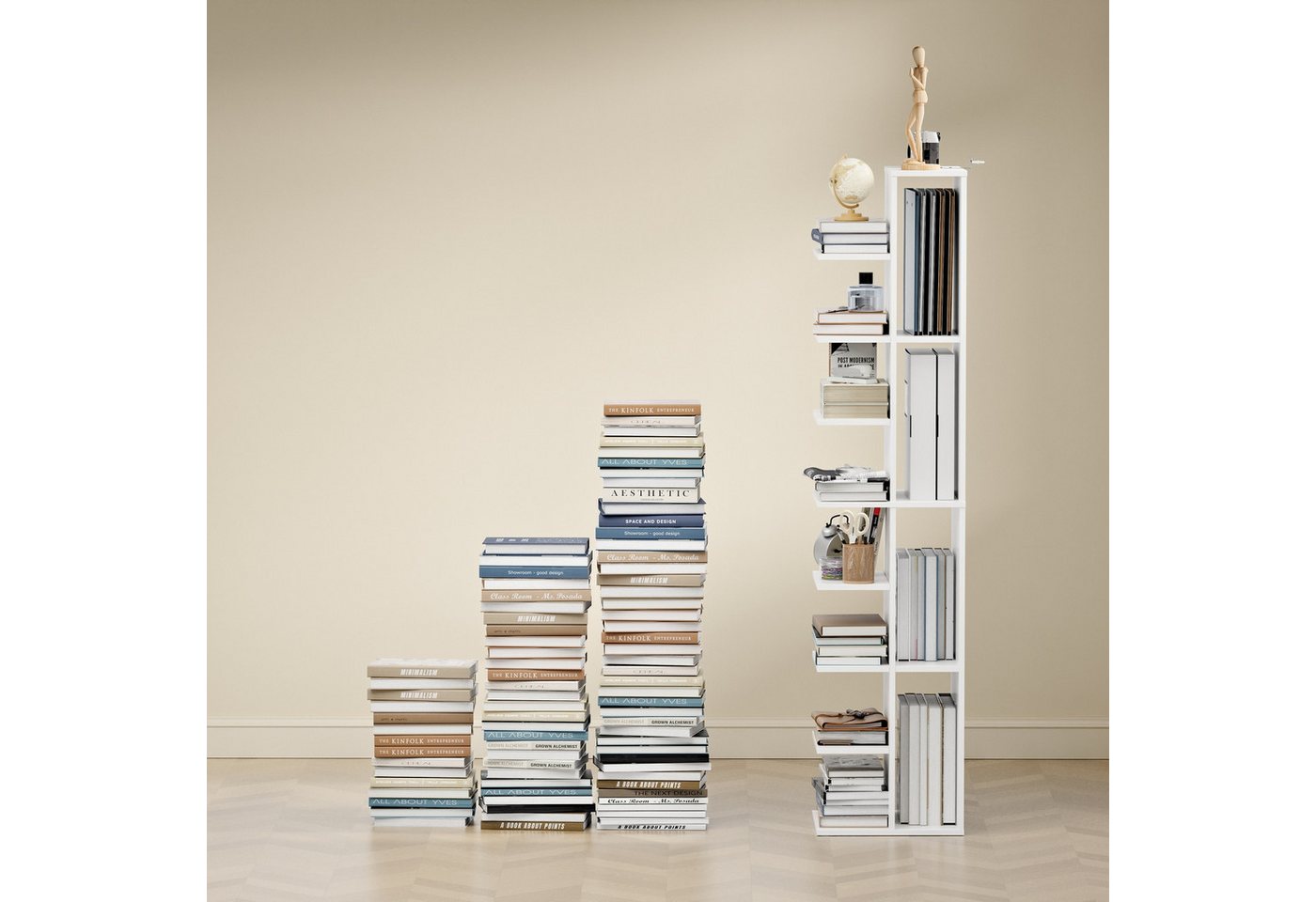 SoBuy Standregal STR14-H, Bücherregal Büroregal, 6 Ebenen, für Wohnzimmer Arbeitszimmer, Vitrinenschrank Lagerregal, 8 Ebenen, 4 Fächern, für Bücher, A4-Ordner – Bild 2 von 5