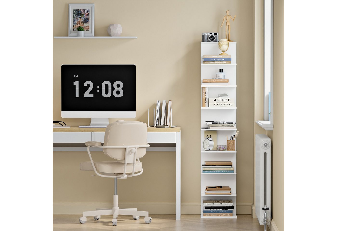 SoBuy Standregal STR14-H, Bücherregal Büroregal, 6 Ebenen, für Wohnzimmer Arbeitszimmer, Vitrinenschrank Lagerregal, 8 Ebenen, 4 Fächern, für Bücher, A4-Ordner – Bild 4 von 5