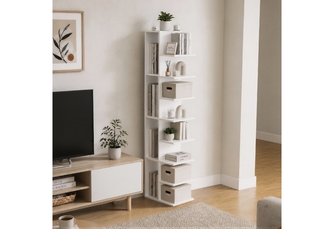 SoBuy Standregal STR14-H, Bücherregal Büroregal, 6 Ebenen, für Wohnzimmer Arbeitszimmer, Vitrinenschrank Lagerregal, 8 Ebenen, 4 Fächern, für Bücher, A4-Ordner – Bild 5 von 5