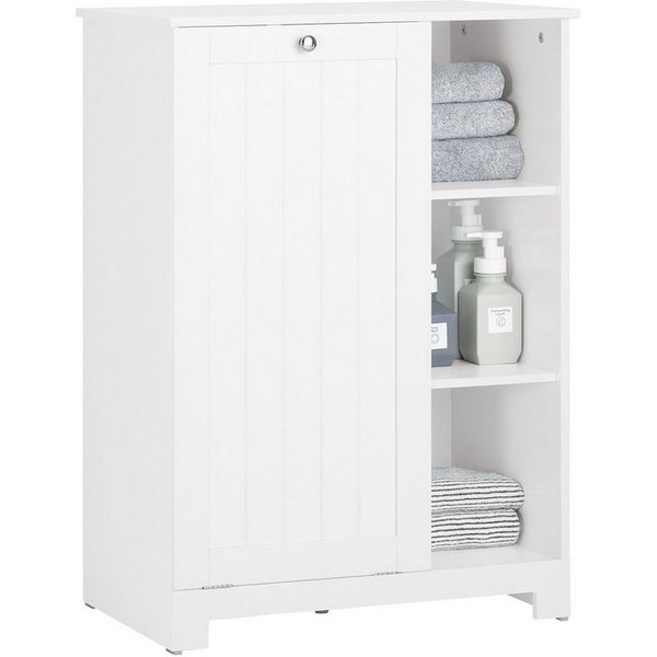 SoBuy Wäscheschrank BZR105, Badezimmerschrank Badmöbel, mit 3 Regale Badschrank mit Wäschesack Wäschetruhe Wäschesammler Wäschekorb Weiß