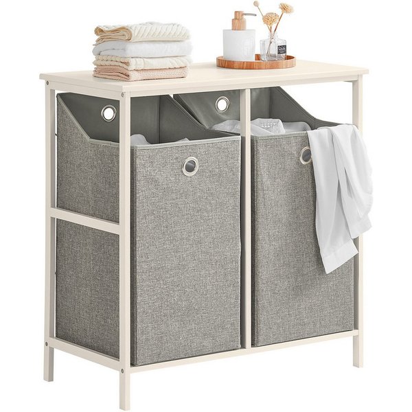 SoBuy Wäscheschrank BZR57, Badkommode Badezimmerschrank Aufbewahrungsschrank mit 2 abnehmbaren Wäschesäcken Wäschetruhe Wäschesammler Badschrank