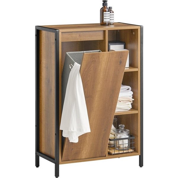 SoBuy Wäscheschrank BZR65, Badezimmerschrank Badschrank schmal für Flur, Bad, Schlafzimmer mit ausklappbarem Wäschesäcken Wäschesack Wäschetruhe