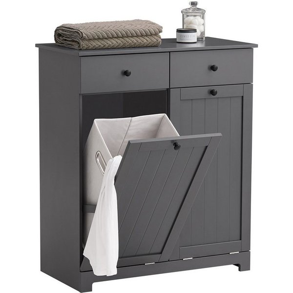 SoBuy Wäscheschrank DE1-BZR33, Badschrank mit Wäschekorb, Badkommode, Bad Waschküche Badezimmerschrank Wäscheschrank mit 2 Schubladen und 2 Wäscheboxen