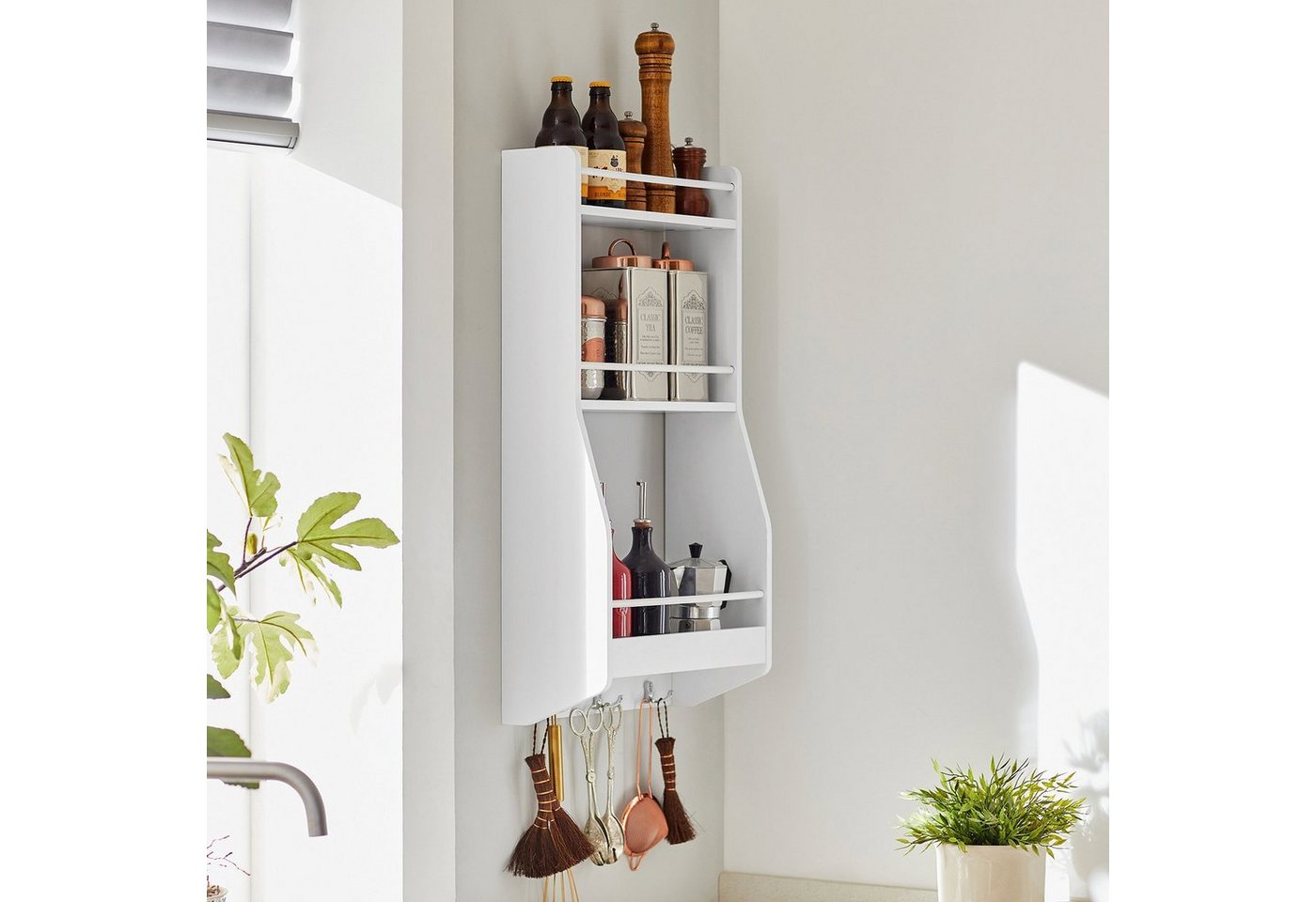 SoBuy Wandregal KCR12, für Küche Kleiderschrank Bad Garage Büro, Wandregal Hängeregal Badregal Gewürzregal Küchenregal Wand weiß – Bild 3 von 5