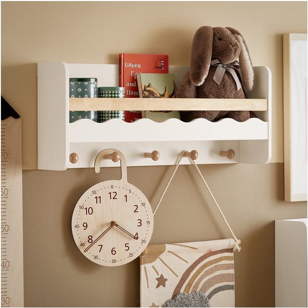 SoBuy Wandregal KMB78, Kindergarderobe Kinderregal Bücherregal Wandregal mit 5 Haken, Hängeregal mit Ablage Wandgarderobe Garderobenleiste für Kinder
