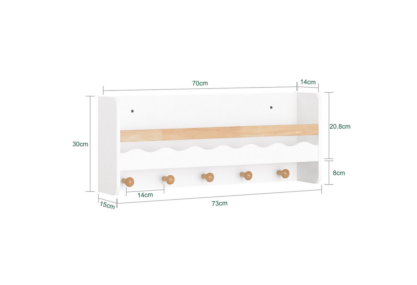 SoBuy Wandregal KMB78, Kindergarderobe Kinderregal Bücherregal Wandregal mit 5 Haken, Hängeregal mit Ablage Wandgarderobe Garderobenleiste für Kinder – Bild 5 von 5