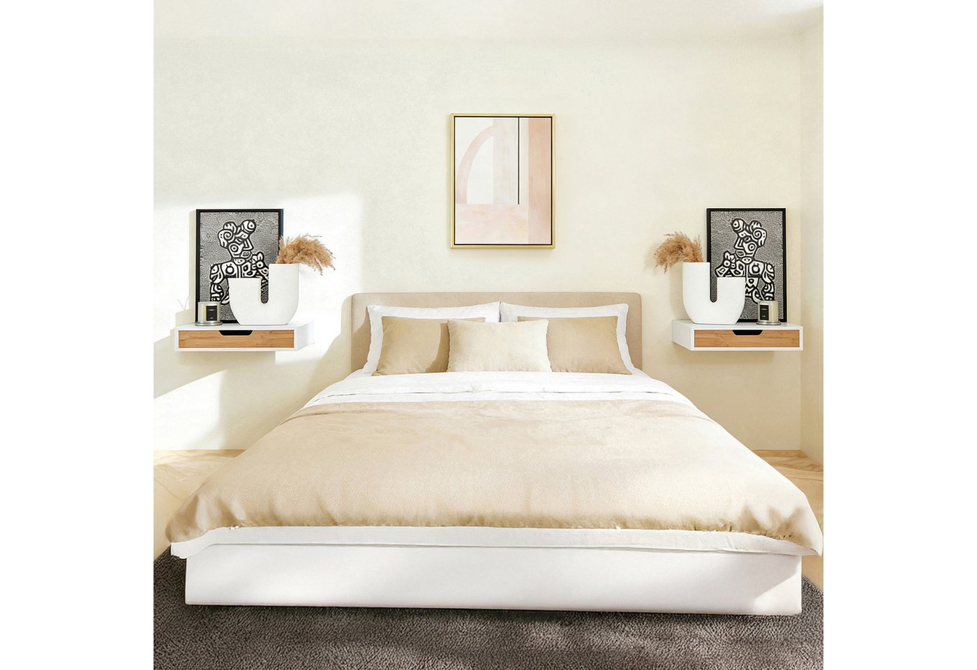 SoBuy Wandregal Schweberegal, 2er Set Wandboard, Nachttisch hängend Schublade – Bild 2 von 5
