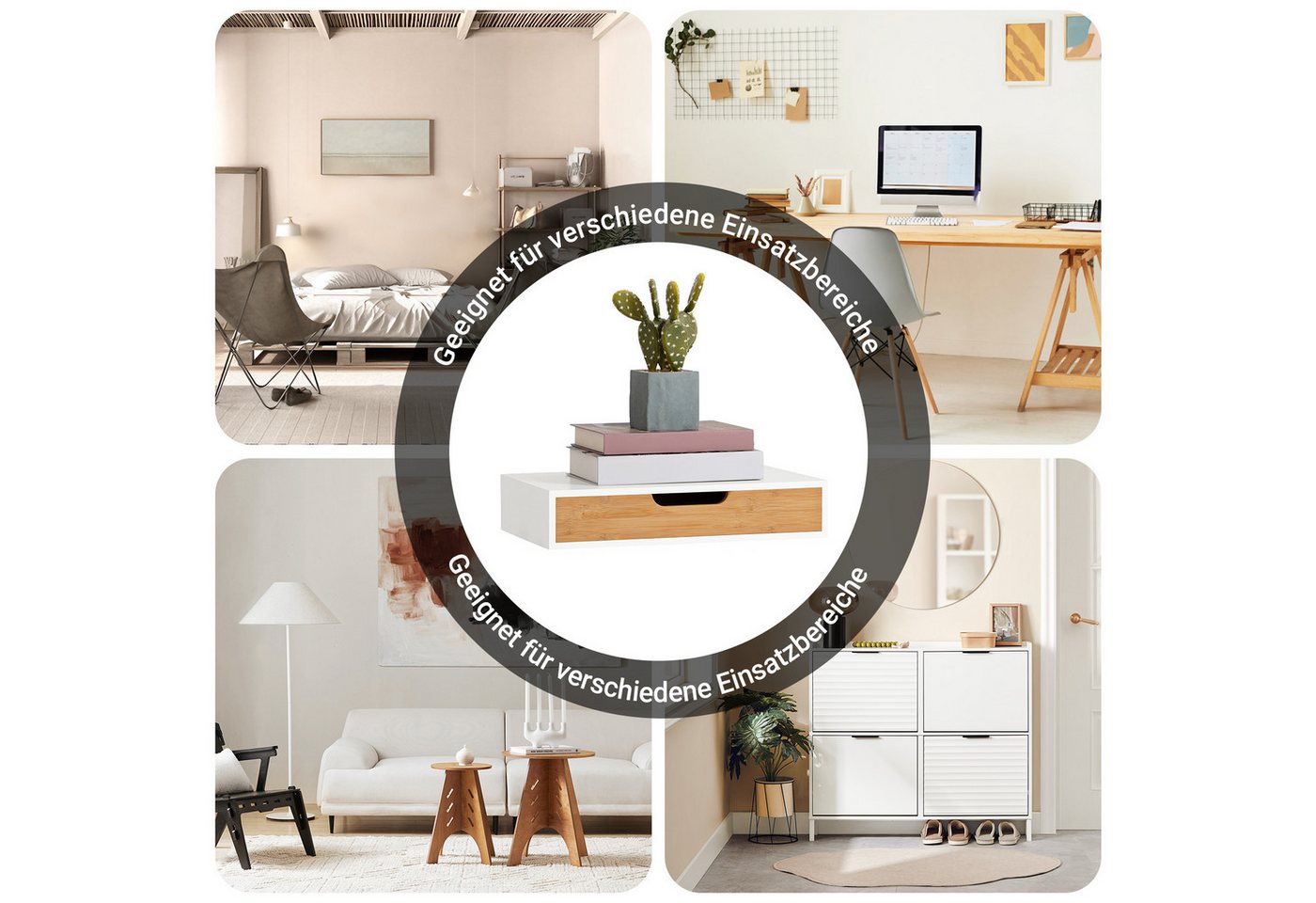 SoBuy Wandregal Schweberegal, 2er Set Wandboard, Nachttisch hängend Schublade – Bild 4 von 5