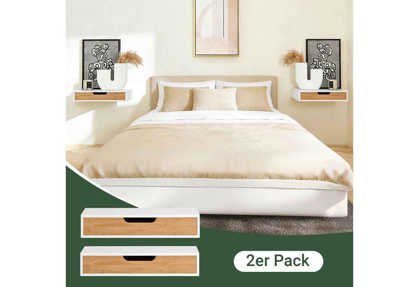 SoBuy Wandregal Schweberegal, 2er Set Wandboard, Nachttisch hängend Schublade – Bild 5 von 5
