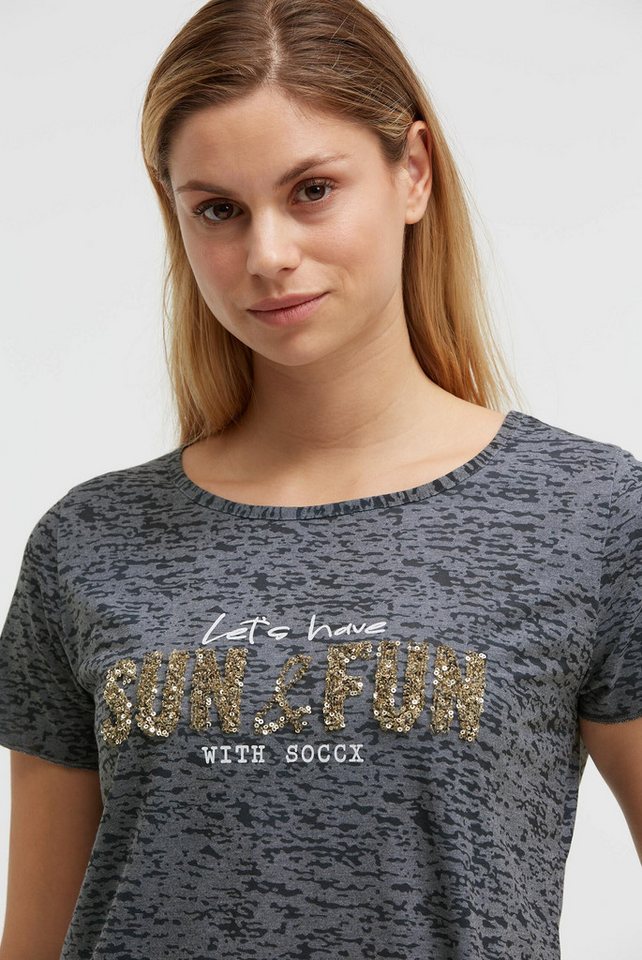 SOCCX Rundhalsshirt mit Ausbrenner-Effekten – Bild 4 von 5
