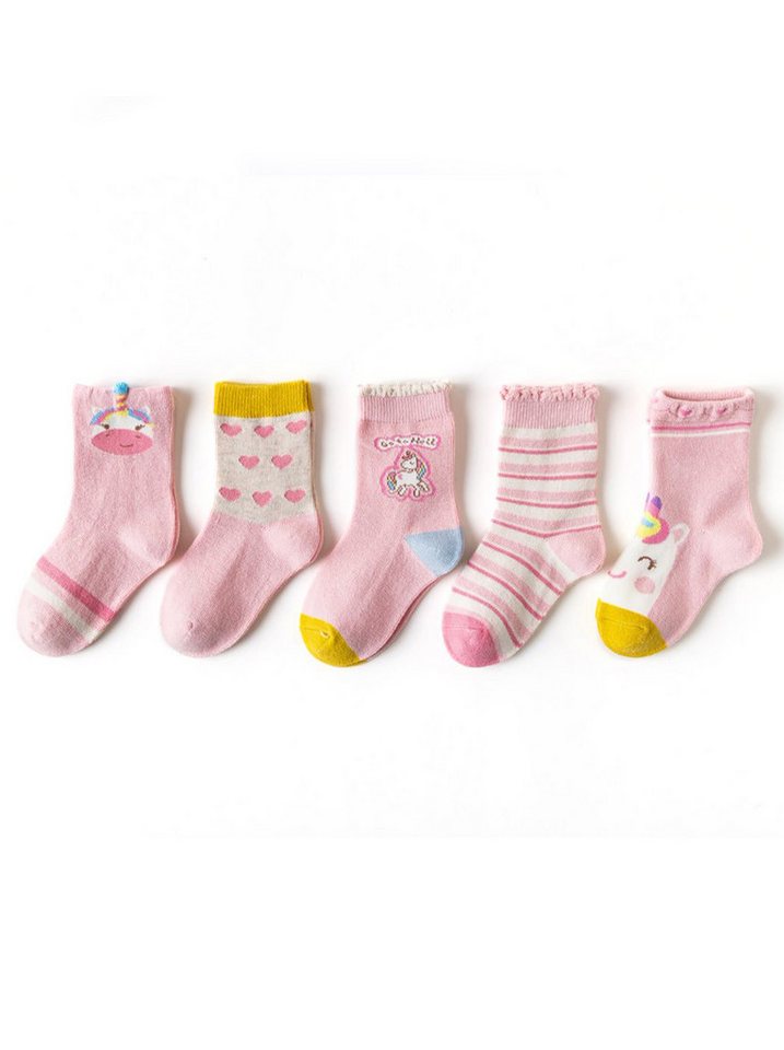 axy Socken axy Kinder Socken 5 Paar Multipack Mädchen Strümpfe Einhorn (Set, 5er-Pack, 5 Paar) Geschenke Bunte Weich Neuheit Kindersocken – Bild 2 von 5