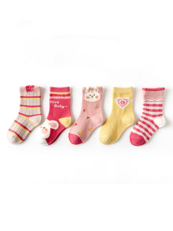 axy Socken axy Kinder Socken 5 Paar Multipack Mädchen Strümpfe Hase (5er-Pack, 5 Paar) Geschenke Bunte Weich Neuheit Kindersocken – Bild 2 von 5