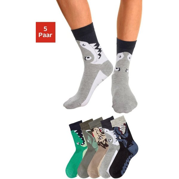 Socken Kindersocken Motivsocken (Packung, 5-Paar, Gr. 19-22 bis 35-38) mit Tiermotiven