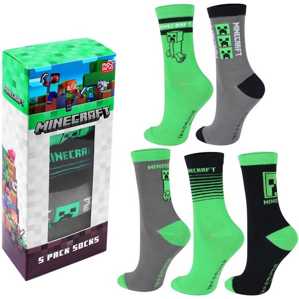 Minecraft Socken Minecraft 5er oder 3er Jungen Socken Strümpfe in Geschenkverpackung (5-Paar)