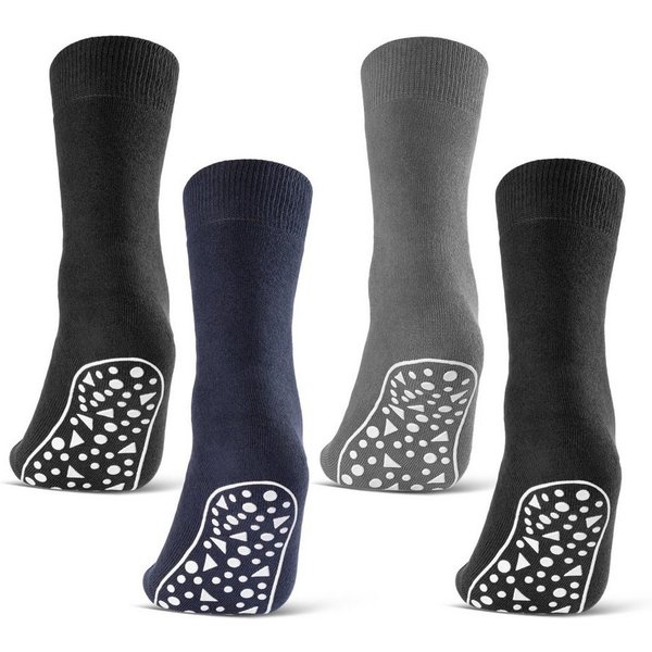 sockenkauf24 ABS-Socken 2, 4 oder 6 Paar Damen & Herren Anti Rutsch Socken Baumwolle (Schwarz, Blau, Grau, 4-Paar, 43-46) Stoppersocken Noppensocken - 21395 WP