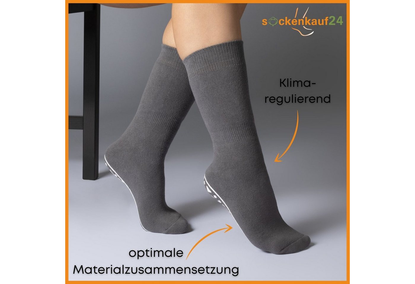 sockenkauf24 ABS-Socken 2, 4 oder 6 Paar Damen & Herren Anti Rutsch Socken Baumwolle (Schwarz, Blau, Grau, 4-Paar, 43-46) Stoppersocken Noppensocken - 21395 WP – Bild 3 von 5