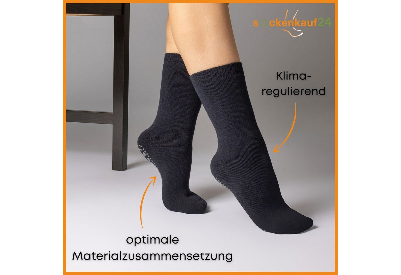 sockenkauf24 ABS-Socken 3 oder 6 Paar "Premium" Anti Rutsch Socken Damen Herren (Schwarz, Blau, Grau, 6-Paar, 39-42) ABS Socken Noppen Stoppersocken - 8600 WP – Bild 3 von 5
