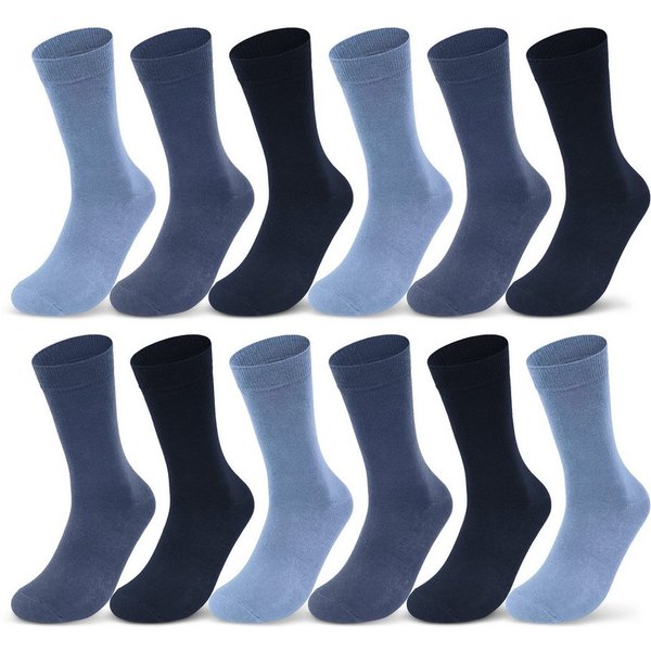sockenkauf24 Basicsocken 6 oder 12 Paar Socken Damen & Herren Business Socken Baumwolle (Jeansmix, 12-Paar, 35-38) Komfortbund atmungsaktiv - Basicline 70203